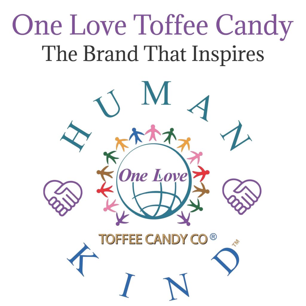 A logo for one love toffee candy
