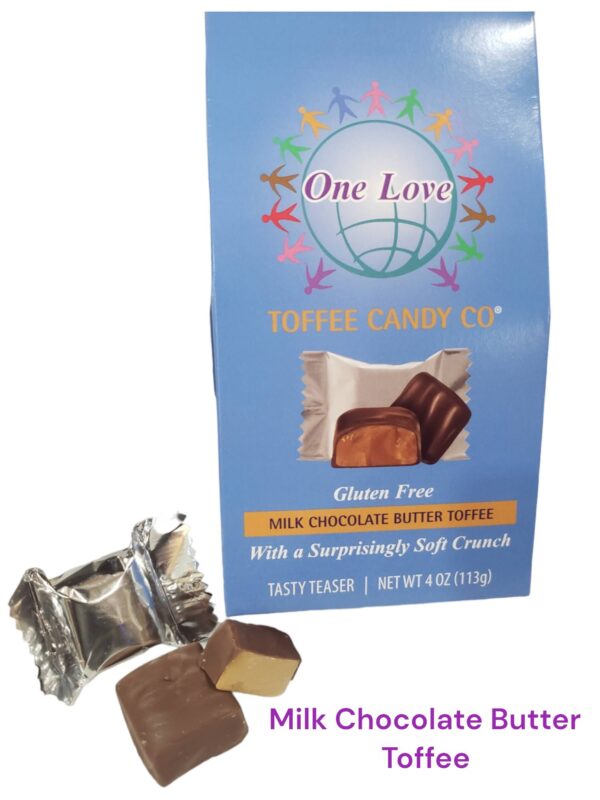 A bag of chocolate covered toffee