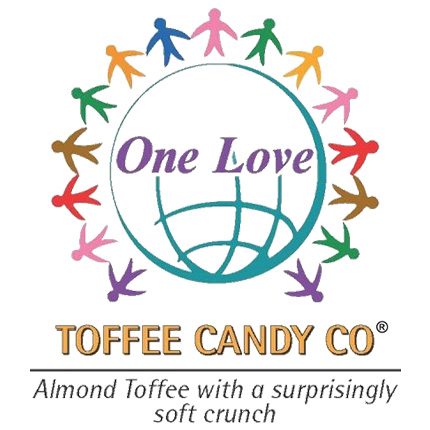 A logo of one love toffee candy co.