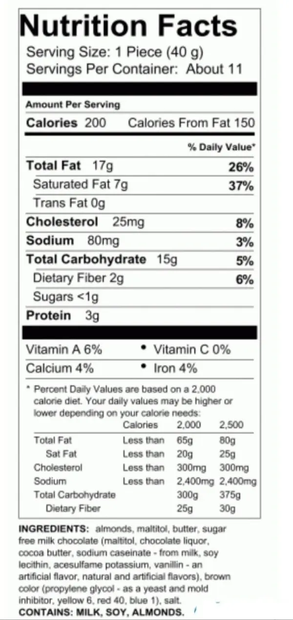 A nutrition label for some type of food.