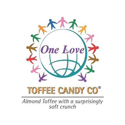 A logo of one love toffee candy co.